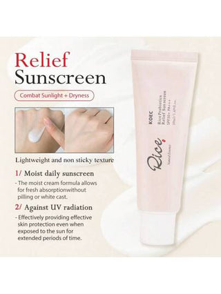 KOEC كريم ترطيب الوجه بواقي شمس الأرز SPF 50+، كريم واقي من الشمس الكوري اليومي للبشرة الحساسة، كريم واقي من الشمس بحجم السفر للوجه، راحة مع مستحضرات العناية بالبشرة الواقية من الشمس 50 مل (1.69 أوقية سائلة)