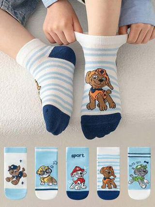 Paw Patrol 5 أزواج من جوارب قصيرة للأطفال في جميع الفصول للأولاد ذات طباعة كلب كرتوني و كابتن المدرسة جميلة