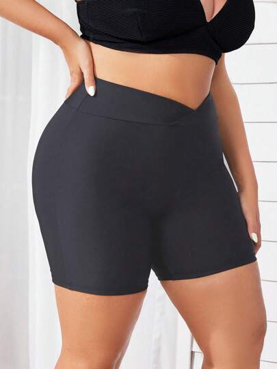 Swim Lushoire سراويل بكيني بخصر عريض بتصميم متقاطع لذوات الأحجام الكبيرة