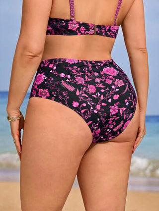 Swim Lushoire بيكيني بخصر عالي مزخرف بطبعة زهرية للمرأة البدينة، موديل موضة بسيطة