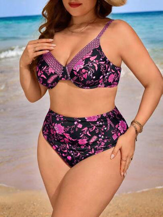 Swim Lushoire بيكيني بخصر عالي مزخرف بطبعة زهرية للمرأة البدينة، موديل موضة بسيطة