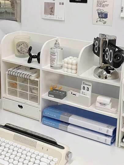 قطعة واحدة لوح مكتب مكون من البامبو الأبيض، رف تخزين لغرفة النوم والمعيشة والمكتب وطاولة المكياج والرف الكتب والسكن الطلابي لحفظ الأقلام والبطاريات والشريط واللعب والكتب والكؤوس والمستحضرات والعناصر الأخرى للمكتب