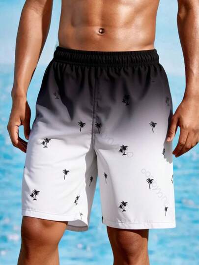 مايوه أولادي شورتات كاجوال فضفاضة لصبية المراهقين مطبوعة بشجرة جوز الهند الملونة ، مناسبة للصيف