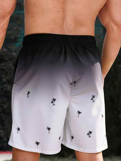 مايوه أولادي شورتات كاجوال فضفاضة لصبية المراهقين مطبوعة بشجرة جوز الهند الملونة ، مناسبة للصيف