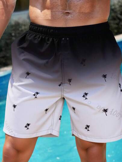 مايوه أولادي شورتات كاجوال فضفاضة لصبية المراهقين مطبوعة بشجرة جوز الهند الملونة ، مناسبة للصيف