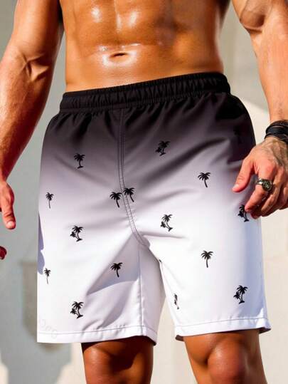 مايوه أولادي شورتات كاجوال فضفاضة لصبية المراهقين مطبوعة بشجرة جوز الهند الملونة ، مناسبة للصيف