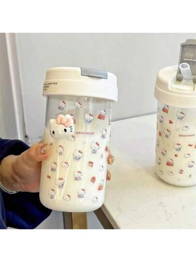 Sanrio كوب قش شفاف بتصميم هولو كيتي - مناسب لل- DIY ، إنشاء كوب أحلامك الخاص ، مثالي للسفر والرحلات والقهوة ، بتصميم جميل بشكل قطة KT ، أفضل هدية لأصدقائك في العطلات والأعياد