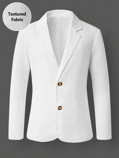 Manfinity Homme بدلة ذات لون أحادي وطيات بسيطة مزدوجة الصدر للرجال