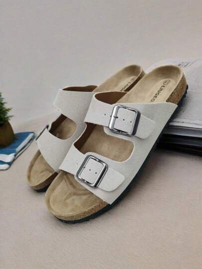 صنادل صيفية عصرية ذات شريطين، مصنوعة من قماش المخمل الاصطناعي وتوفر دعم للقوس, نعل مريح من الفلين الناعم, أحذية مرتديّة من دون رباط, أحذية شاطئية للجنسين