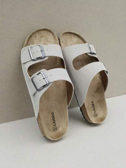 صنادل صيفية عصرية ذات شريطين، مصنوعة من قماش المخمل الاصطناعي وتوفر دعم للقوس, نعل مريح من الفلين الناعم, أحذية مرتديّة من دون رباط, أحذية شاطئية للجنسين