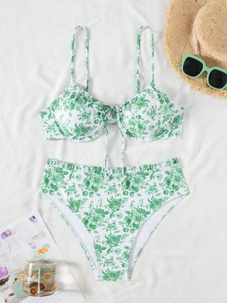 طقم تانكيني حريمي Swim Vcay بكيني من قطعتين بطبعات زهور ويقدم عقدة أمامية مع طباعة عشوائية