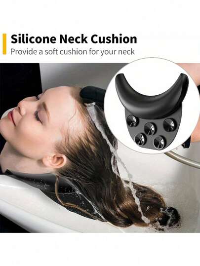 قطعة واحدة من وسادة عنق من السيليكون الناعم للاستخدام أثناء غسل الشعر في الحلاقة - وسادة مسانداة عنق إيرجونوميكية مانعة للانزلاق بأكواب شفط - وسادة مريحة لغسل الشعر في حوض الحلاقة ووحدات الغسيل الخلفي - مقاس عالمي مناسب لمعظم أحواض الغسيل وكراسي الصالون