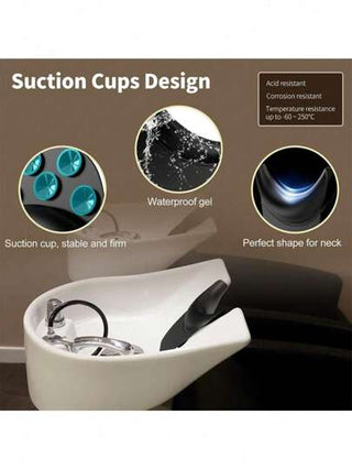 قطعة واحدة من وسادة عنق من السيليكون الناعم للاستخدام أثناء غسل الشعر في الحلاقة - وسادة مسانداة عنق إيرجونوميكية مانعة للانزلاق بأكواب شفط - وسادة مريحة لغسل الشعر في حوض الحلاقة ووحدات الغسيل الخلفي - مقاس عالمي مناسب لمعظم أحواض الغسيل وكراسي الصالون