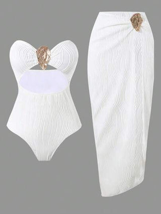 مايوه حريمي قطعة واحدة Swim Oasis مجموعة premium 2 قطعة ملابس سباحة نسائية، بلوزة بانديو ذات نسيج معدني وفوق ركبة ذات نسيج موجي، مناسبة لعطلات الشاطئ الصيفية