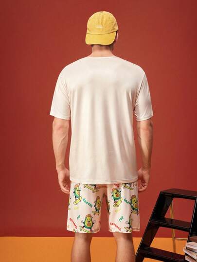 مجموعة بيجامة قصيرة الأكمام وقصيرة بطبعة الدب الوطواط للرجال، ملابس منزلية