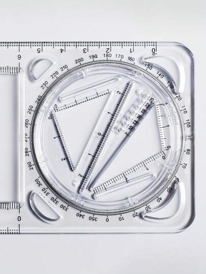 أدوات مكتبية ومدرسية قطعة واحدة مسطرة متعددة الأحجام للطالب مع أشكال هندسية شفافة، تشمل على بروتراكتور مدمج، أداة مفيدة للرياضيات والرسم، تصميم سماكة 0.3 سم، بروتراكتور قابل للدوران 360 درجة ، لوازم مدرسية، عودة إلى المدرسة