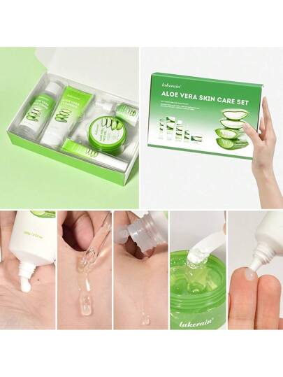 lakerain مجموعة العناية بالبشرة بالصبار والتي تتكون من منظف الوجه ، المتسخ ، الجوهر ، كريم العين ، جل الصبار وبلسم الشفاه. صيغة لطيفة ، ترطيب عميق ، يجعل البشرة ناعمة ومغذية