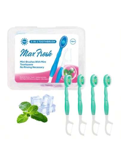 10 مجموعة من فرش الأسنان للبالغين بحبيبات بنكهة النعناع والشاي الأخضر والخوخ - شعيرات ناعمة من البوليستر ، رأس مدمج ،خالي من الكحول ، طقم فرشاة أسنان يدوية للسفر للنفس العليلة والعناية بالأسنان