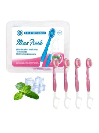 10 مجموعة من فرش الأسنان للبالغين بحبيبات بنكهة النعناع والشاي الأخضر والخوخ - شعيرات ناعمة من البوليستر ، رأس مدمج ،خالي من الكحول ، طقم فرشاة أسنان يدوية للسفر للنفس العليلة والعناية بالأسنان