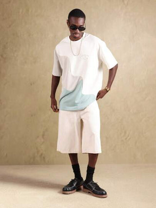 SUMWON تي شيرت أريحي بنمط موجة كبير الحجم، أكمام قصيرة ياقة طاقم صيفي كاجوال ملابس شوارع عصرية ملائم وقيايس مناسب للرياضة واللياقة البدنية