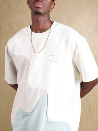 SUMWON تي شيرت أريحي بنمط موجة كبير الحجم، أكمام قصيرة ياقة طاقم صيفي كاجوال ملابس شوارع عصرية ملائم وقيايس مناسب للرياضة واللياقة البدنية