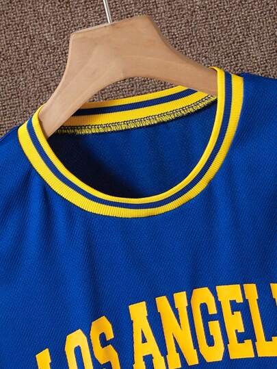 طقم رياضي لطلاب المراهقين من البنين (قميص كرة سلة وشورت) 2 قطعة، لوس أنجلوس رقم 30، قابل للتنفس وسريع الجفاف، مناسب للربيع والصيف