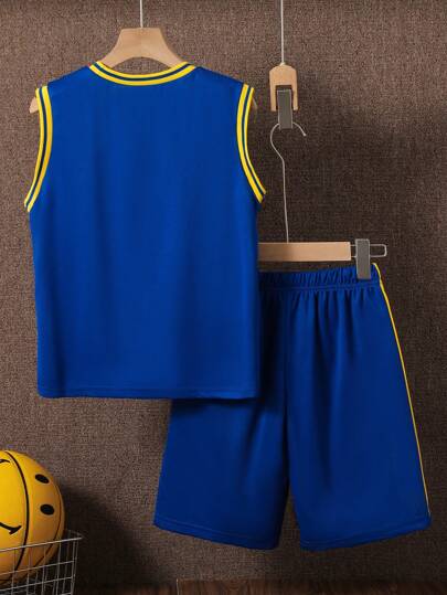 طقم رياضي لطلاب المراهقين من البنين (قميص كرة سلة وشورت) 2 قطعة، لوس أنجلوس رقم 30، قابل للتنفس وسريع الجفاف، مناسب للربيع والصيف