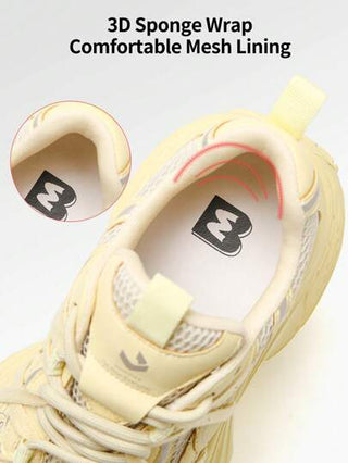 somiliss زوج واحد من أحذية رياضية نسائية مضادة للانزلاق وذات أربطة ، بنسيج شبكي وقماش قابل للتهوية ، أحذية رياضية ذات كتلة أنيقة ومريحة ، زيادة ارتفاع 6 سم ،أحذية خارجية للمشي منخفضة القمة ، طراز صيفي جديد ، لون أصفر