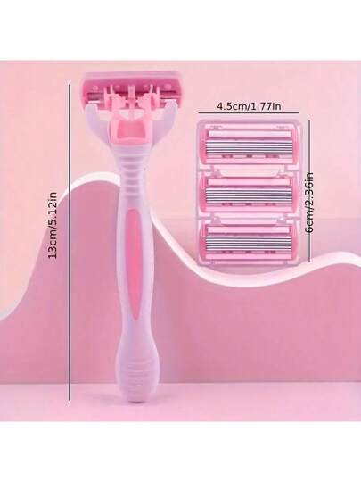 1 مقبض + 12 شفرة / آلة إزالة شعر النساء من الجسم والبكيني ذو شفرة من الفولاذ المقاوم للصدأ طبقات 6، قابلة للاستبدال، ماكينة حلاقة آمنة