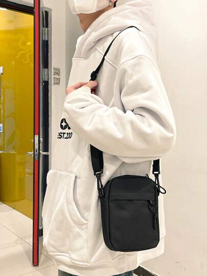 حقيبة كتف متعددة الجيوب، أبزمة أشرطة متقاطعة، حقيبة كاجوال لون ثابت، حزام كتف قابل للتعديل، سحاب حقيبة الكتف، تصميم بسيط لحقيبة الكتف المتقاطعة، حقيبة كتف من النايلون مقاومة للماء (لا تشمل الدالات)