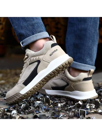 GUYISA أحذية صيفية آمنة, سلسلة كاجوال، شبكة كبيرة تسمح بالتهوية، حماية ضد الصدمات والثقب بطرف فولاذي، قاعدة ناعمة عصرية وعملية للعمل