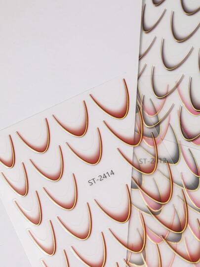 12 ملصق فني لأظافر فرنسية، ملصقات فنية ذات تطريز ذهبي باللون المختلط، مواد ديكورية للأظافر قابلة للارتداء لل- DIY