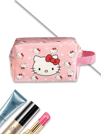 Sanrio حقيبة مستحضرات تجميل جلد اصطناعي بتصميم سانريو هالو كيتي وكورومي وسيناموريل وماي ميلودي وبوشاكو، حقيبة نسيج عريضة القدرة الاستيعابية كبيرة بنمط كرتوني كيروكيرو مناسبة للياقة البدنية والتخييم والسفر والهدايا الحفلات