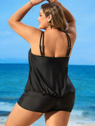 Swim Lushoire مجموعة بحجم كبير 2 قطعة للنساء من الفيست مع التصميم الشبكي والوصلات المزركشة والشورت، ملابس بيكيني كاجوال للشاطئ