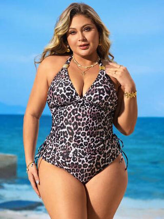 Swim Lushoire بكيني ذو رقبة حول العنق بطبعة نمر للمقاسات الكبيرة، أنيق للصيف