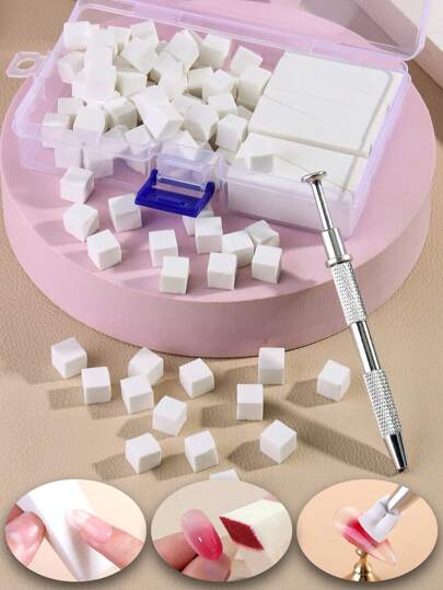 مخلب أظافر معدني مع 50/100 قطعة من الإسفنج الوردي والأبيض القابل للاستبدال، كتلة إسفنج مثلثة لأظافر أومبير أعمال فن الأظافر، أدوات فن الأظافر ولوازم الأظافر وإكسسواراتها