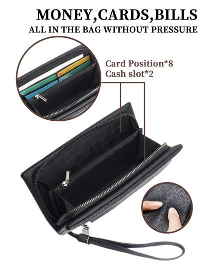 HOVI'S محفظة طويلة عصرية بسيطة، محفظة سحاب، حافظة هاتف متعددة الوظائف محمولة وبها مساحات لتخزين البطاقات، محفظة يد صغيرة للشباب لحمل العملة والبطاقات، محفظة متناسبة للرجال والنساء، خلاص يدوي للجنسين