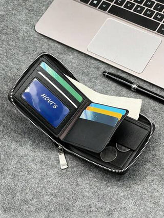 HOVI'S حدث مظهرك مع محفظة رجالية جلدية أعمال عصرية مزودة بفتحة صغيرة