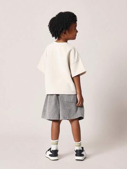 SUMWON مجموعة قطعتين صيفية قطنية من قميص كم قصير و شورت كاجوال مناسبة للأطفال بطراز الشارع والرياضة، ملابس أنيقة لطفل "بطل التزلج المستقبلي"