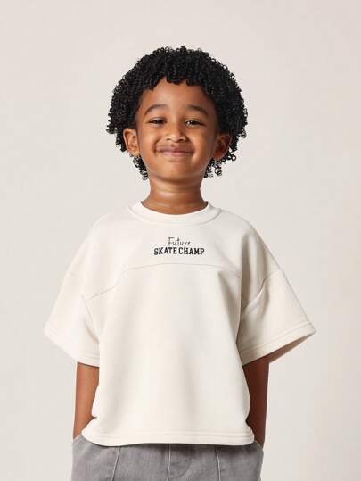 SUMWON مجموعة قطعتين صيفية قطنية من قميص كم قصير و شورت كاجوال مناسبة للأطفال بطراز الشارع والرياضة، ملابس أنيقة لطفل "بطل التزلج المستقبلي"