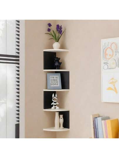 رف زاوي متعدد الطبقات، رف زاوي عائم مصنوع من البولي فينيل كلورايد PVC، منظم حائطي للتخزين، رف حائطي متعدد الطبقات سهل التجميع للغرف، الحمامات، المطابخ، المكاتب، والصالات المعيشية