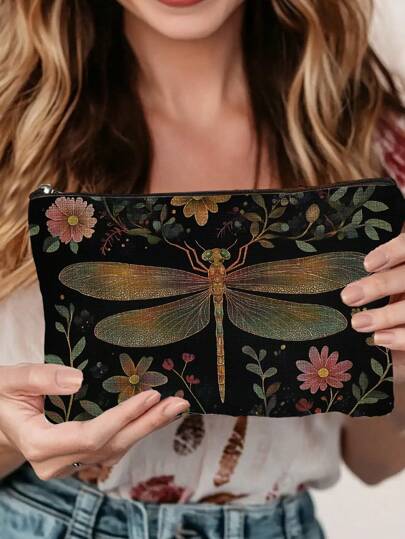 1 قطعة حقيبة مكياج ذات طراز حديث من البوليستر خفيفة الوزن بنمط سرطان الماء والزهور ، منظم للسفر