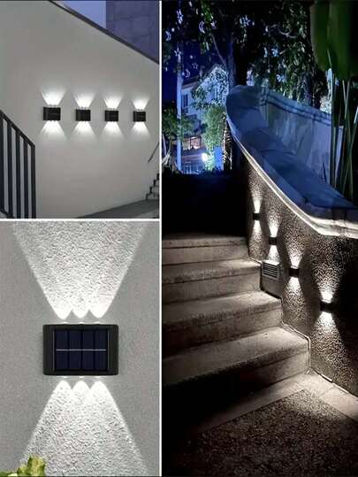 1أو2 حبات مصباح حائط خارجي يعمل بالطاقة الشمسية 6/8/10 مصباح LED ذو ضوء بارد/دافئ، إنارة جو للحديقة والفناء الخارجي والشرفة