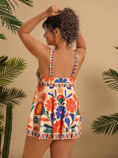 Travachic مجموعة بيكيني بحزام رفيع بطبعات زهور استوائية للنساء كبيرات الحجم، بدلة سباحة قابلة للتحويل، ملابس شاطئ عصرية