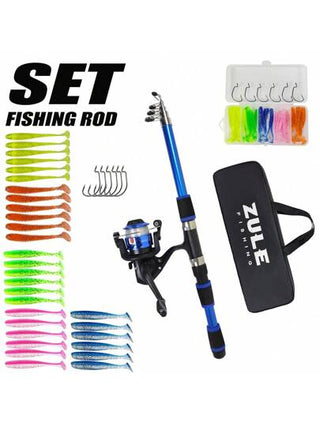 مجموعة قصبة صيد ذات مقبض إرجونوميكي وبكرة صيد قوية وأدوات صيد مناسبة للمبتدئين والصيادين الترويحيين، معدات صيد متعددة الأغراض لصيد السمك كالسمك المرقط والقاع، طقم صيد مبتدئ، طول قصبة 175 سم من الياف الزجاج التليسكوبية