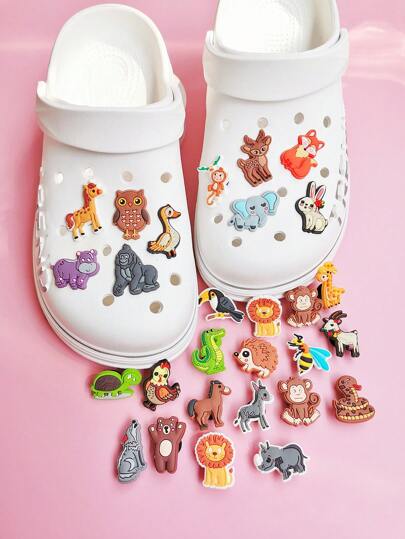 28 قطعة سحر للأحذية الجيلية الجميلة بشكل حيوانات المزرعة، 26 قطعة سحر ديكوري بشكل حرف وحيوانات كرتونية ملونة للأحذية والنعال الشاطئية