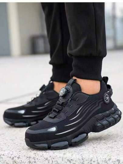 أحذية عمل ذات أزرار دوارة وحماية آمنة، مع وسادة هوائية، طرف معدني، مقاومة للصدمات والثقب، خفيفة الوزن ومنفذة للهواء، أحذية حماية صناعية وبناء، أحذية حماية عمل عصرية مناسبة لجميع المواسم