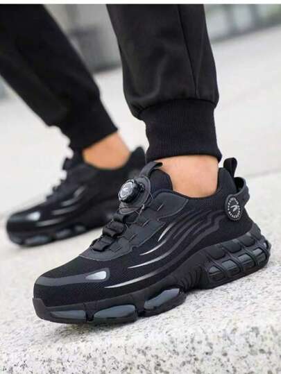 أحذية عمل ذات أزرار دوارة وحماية آمنة، مع وسادة هوائية، طرف معدني، مقاومة للصدمات والثقب، خفيفة الوزن ومنفذة للهواء، أحذية حماية صناعية وبناء، أحذية حماية عمل عصرية مناسبة لجميع المواسم