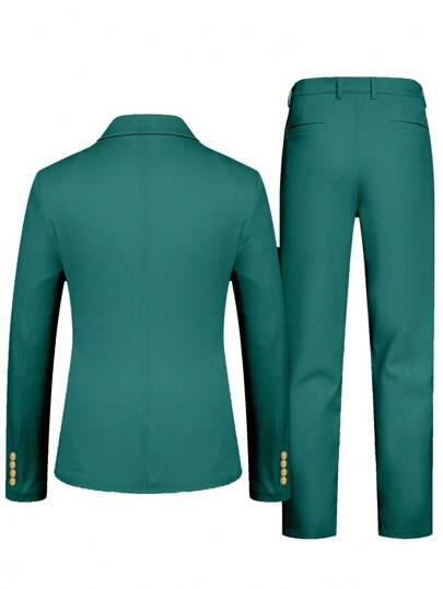 Manfinity Mode بدلة رجالية من قطعتين بعنق مفرد وأكمام طويلة, لون أخضر, بدلة رسمية