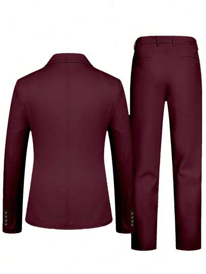 Manfinity Mode بدلة رجالية كاملة بسيطة اللون، جاكيت بياقة صدر طويل الأكمام وبنطال، بنطلونات بذلة للرجال ، بذلة كاجوال للرجال، بذلة وبنطال للرجال، بذلة كاجوال للرجال، بذلة موضة للرجال